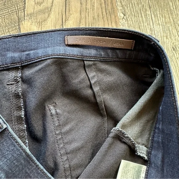 Rag & Bone Navy Leather Side Denim Jeans 28 - Picture 3 of 12